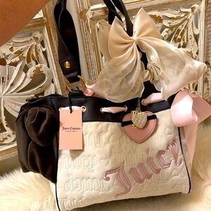 “NEW” Vintage Dreams Tote Juicy Couture Cream and Pink Bag with Embellishments 💕